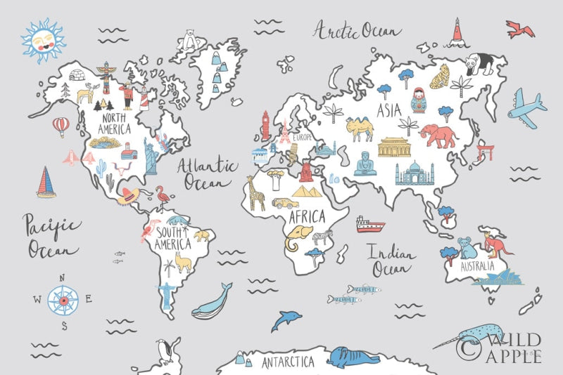 Reproduction of World Map Pastel by Farida Zaman - Wall Decor Art