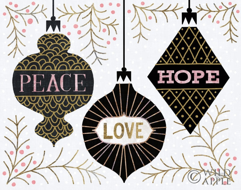 Reproduction of Jolly Holiday Ornaments Peace Love Joy by Michael Mullan - Wall Decor Art
