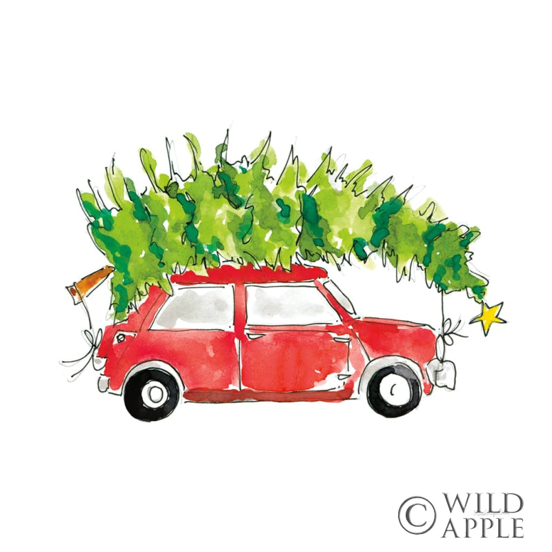 Reproduction of Little Red Holiday Car I by Mercedes Lopez Charro - Wall Decor Art