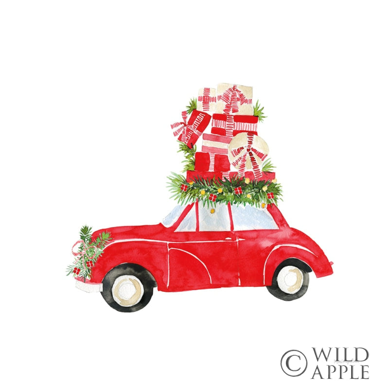 Reproduction of Little Red Holiday Car II by Mercedes Lopez Charro - Wall Decor Art