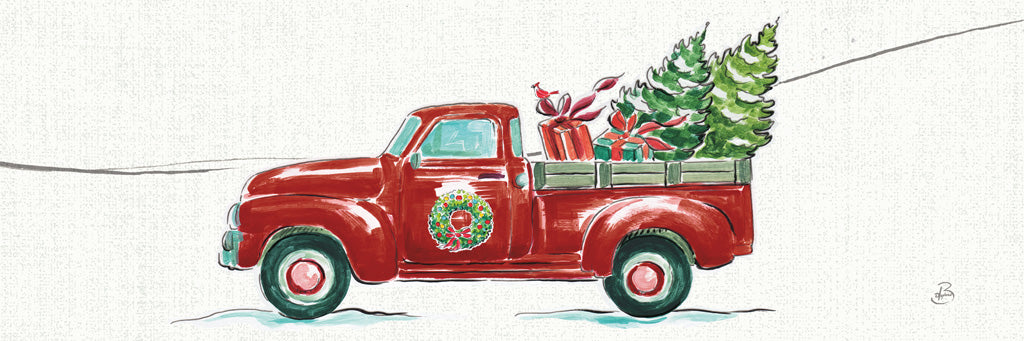 Reproduction of Chrismtas in the Country IV Wreath Truck White by Daphne Brissonnet - Wall Decor Art