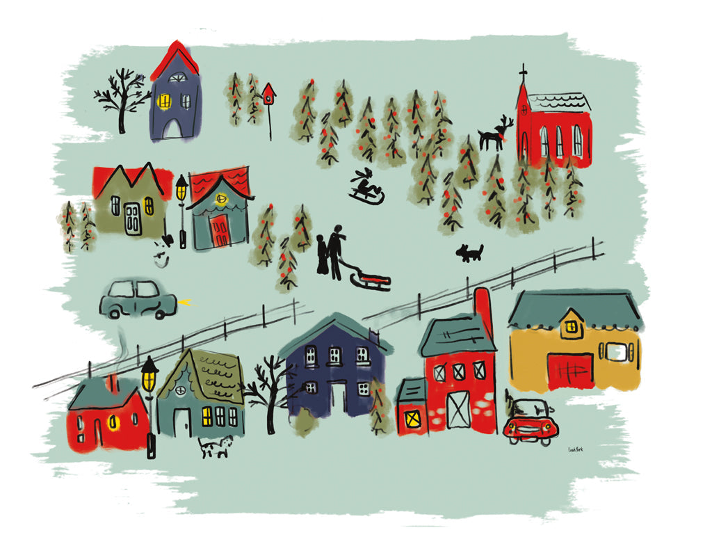 Reproduction of Winter Village I Green by Leah York - Wall Decor Art