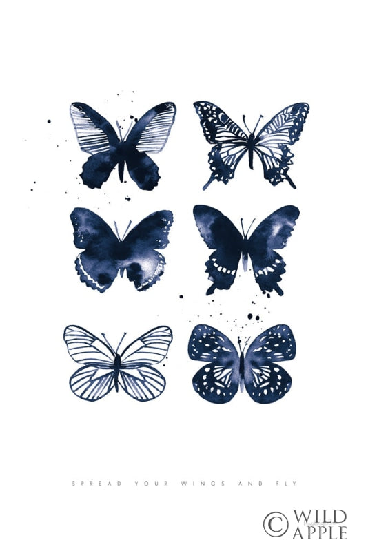 Reproduction of Six Inky Butterflies Blue by Mercedes Lopez Charro - Wall Decor Art
