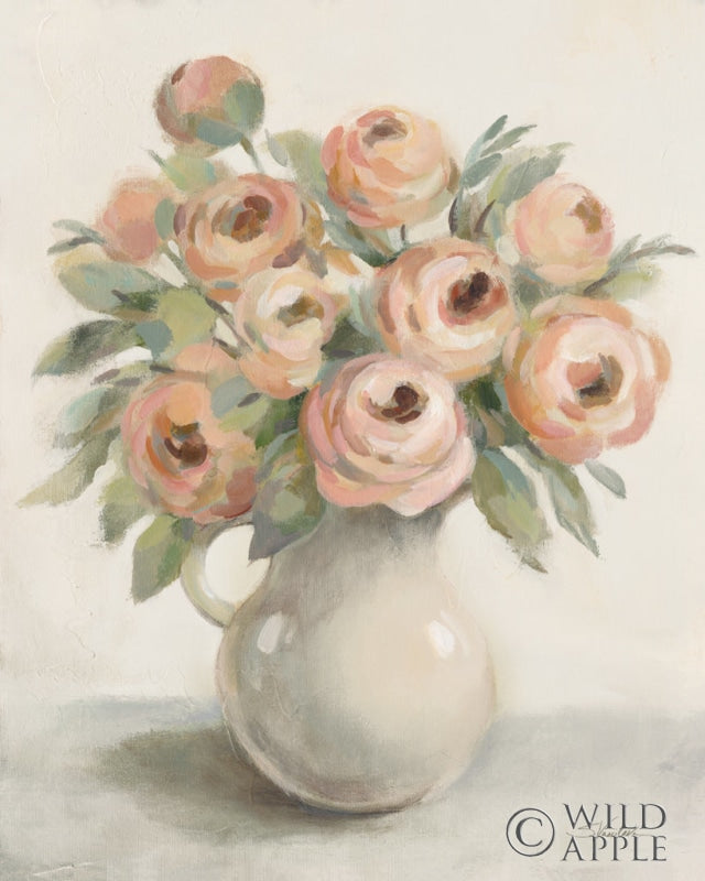 Reproduction of Blush Flowers in a Jug by Silvia Vassileva - Wall Decor Art