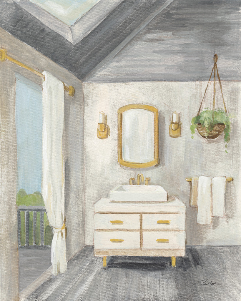 Reproduction of Attic Bathroom I Gray Wood by Silvia Vassileva - Wall Decor Art
