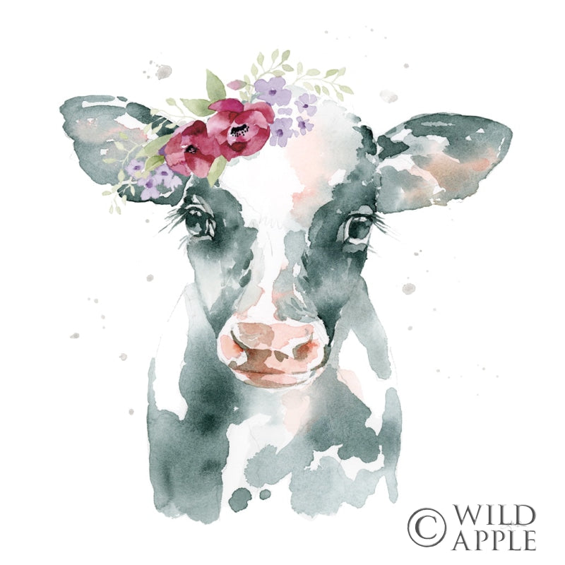 Reproduction of Floral Cow Pink Sq by Katrina Pete - Wall Decor Art