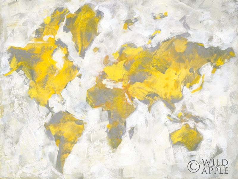 Reproduction of World Map Yellow Gray by Danhui Nai - Wall Decor Art