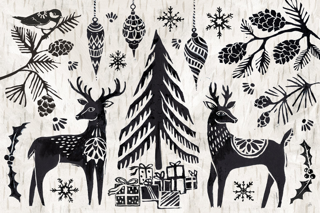 Reproduction of Woodcut Christmas I by Daphne Brissonnet - Wall Decor Art