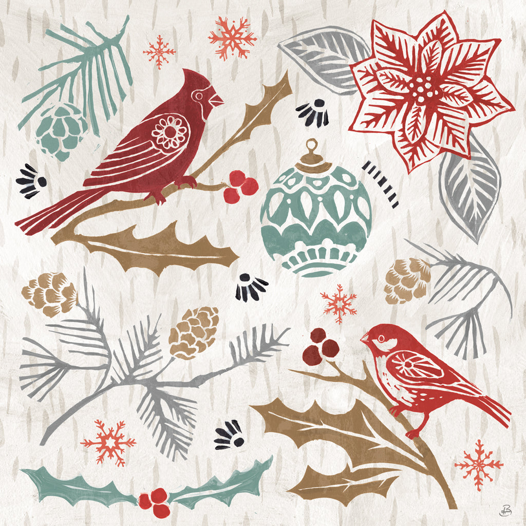 Reproduction of Woodcut Christmas VI Color by Daphne Brissonnet - Wall Decor Art