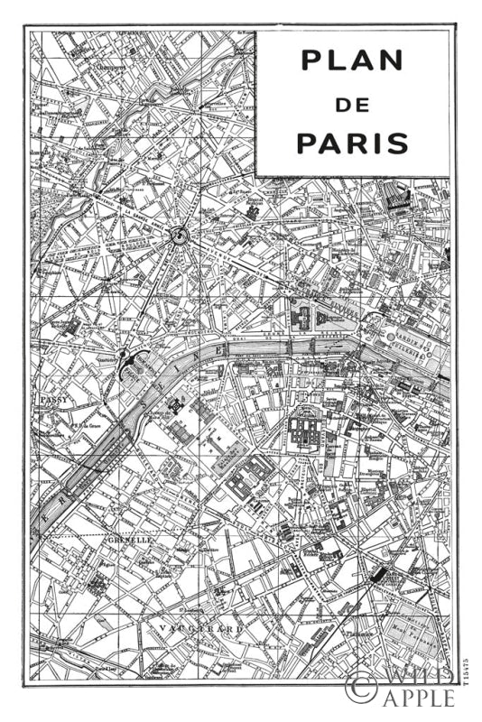 Reproduction of Inverted Paris Map by Sue Schlabach - Wall Decor Art