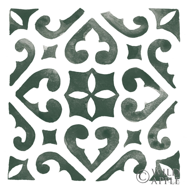 Reproduction of Andalusian Tile I Pine Green by Mercedes Lopez Charro - Wall Decor Art