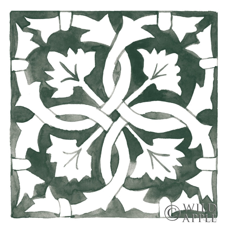 Reproduction of Andalusian Tile III Pine Green by Mercedes Lopez Charro - Wall Decor Art