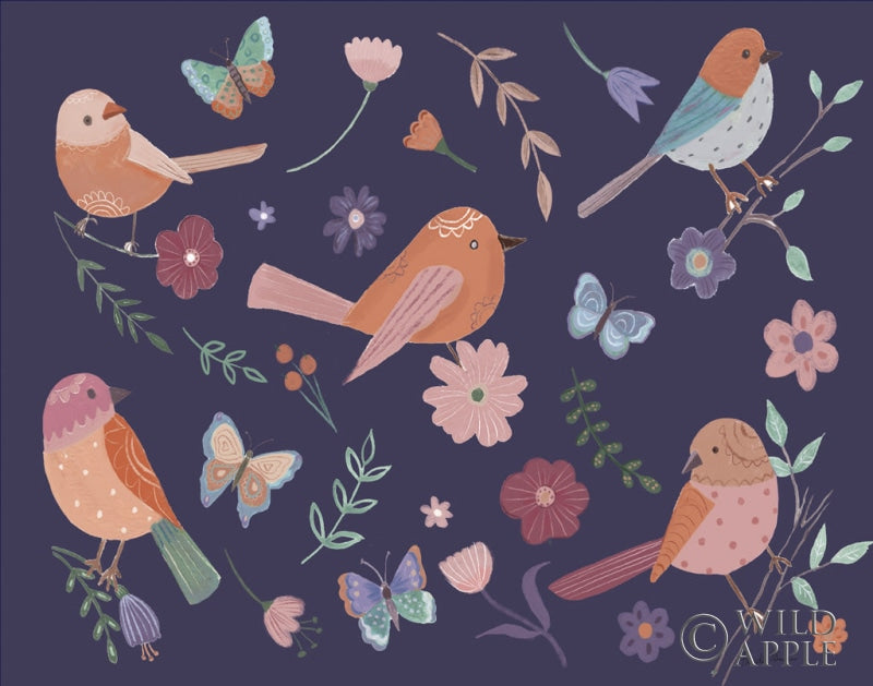 Reproduction of Royal Birds I Purple by Farida Zaman - Wall Decor Art