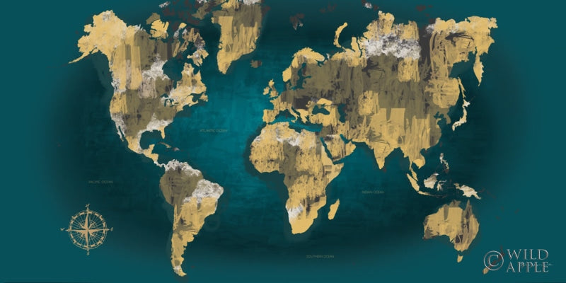 Reproduction of Sketched World Map Blue Crop by Omar Escalante - Wall Decor Art