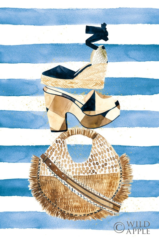 Reproduction of Beach Glam II Navy on Stripes by Mercedes Lopez Charro - Wall Decor Art