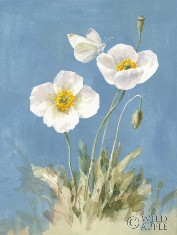 Reproduction of White Poppies I by Danhui Nai - Wall Decor Art