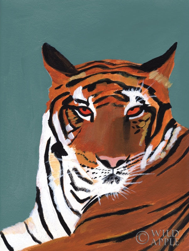 Reproduction of Colorful Tiger on Teal by Pamela Munger - Wall Decor Art