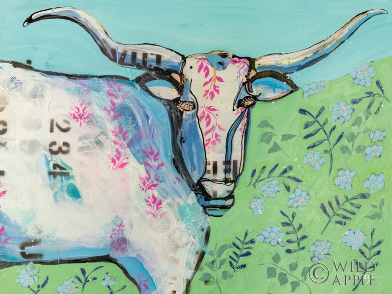 Reproduction of Longhorn in the Field by Kellie Day - Wall Decor Art