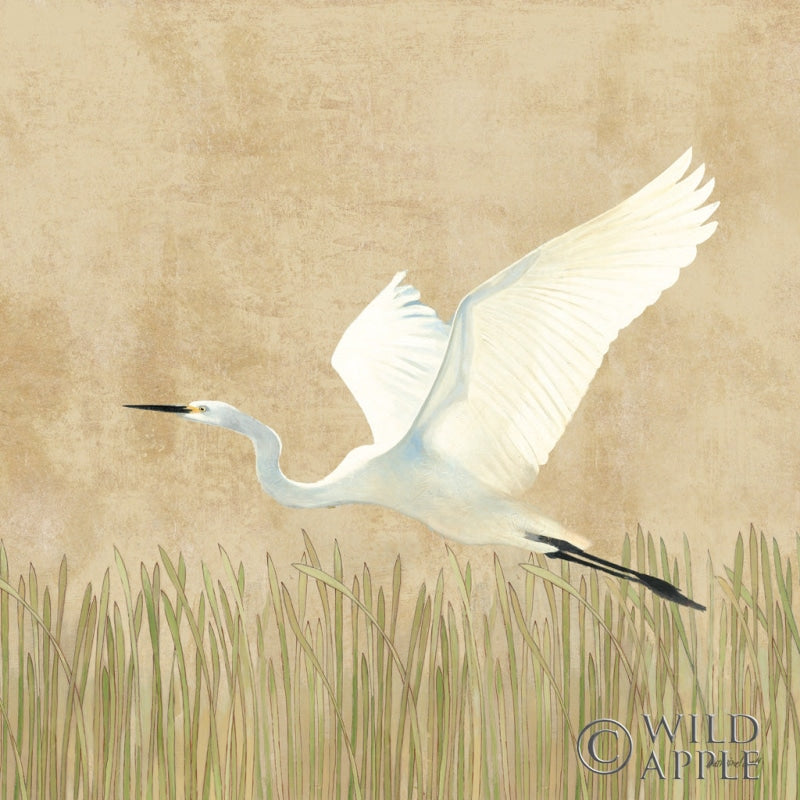 Reproduction of Egret Alighting II Flipped Neutral by Kathrine Lovell - Wall Decor Art