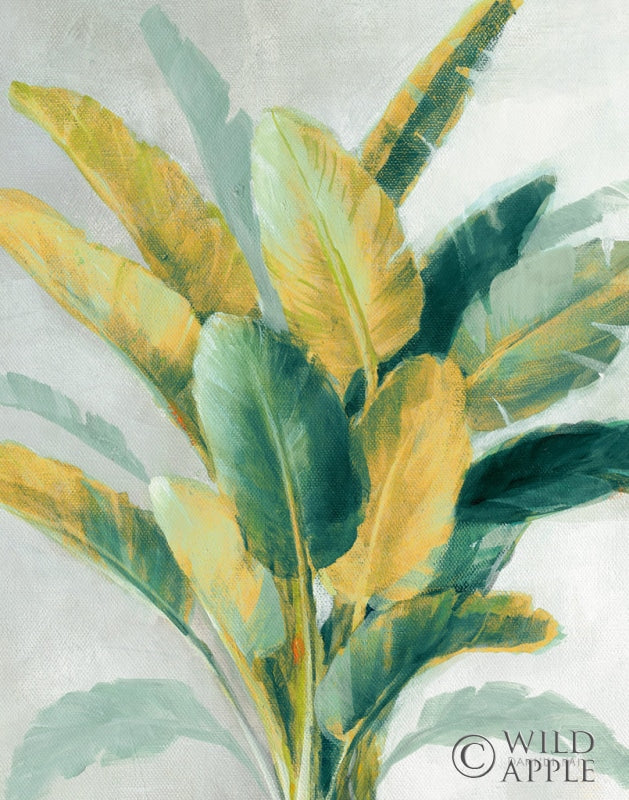 Reproduction of Greenhouse Palm II Teal Green and Gold Crop by Danhui Nai - Wall Decor Art