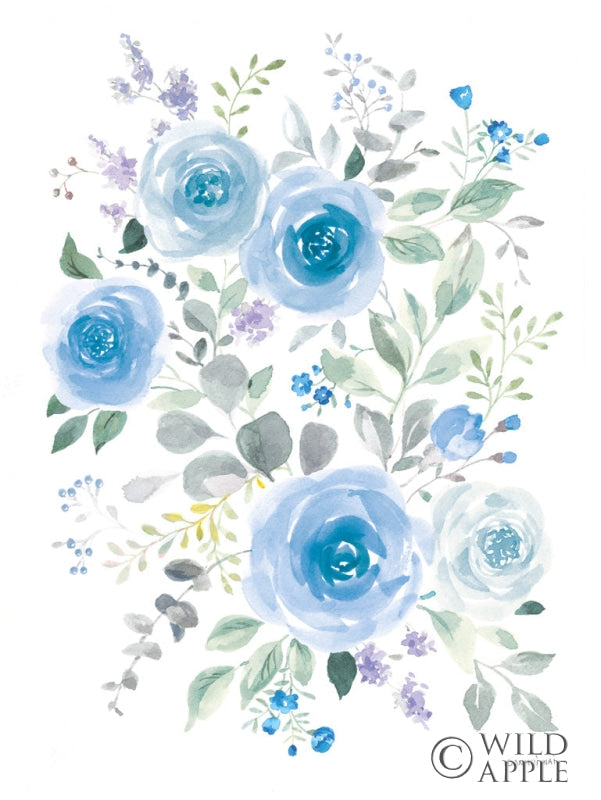 Reproduction of Lush Roses I Blue by Danhui Nai - Wall Decor Art