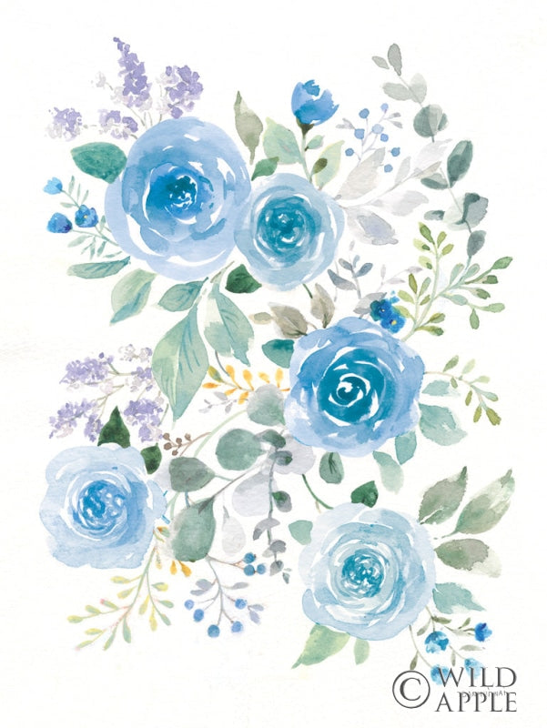 Reproduction of Lush Roses II Blue by Danhui Nai - Wall Decor Art