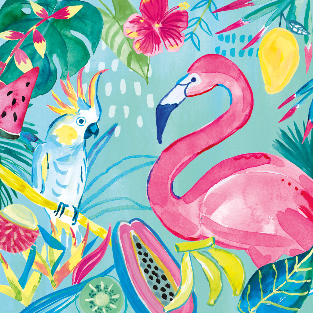 Reproduction of Fruity Flamingos III by Farida Zaman - Wall Decor Art