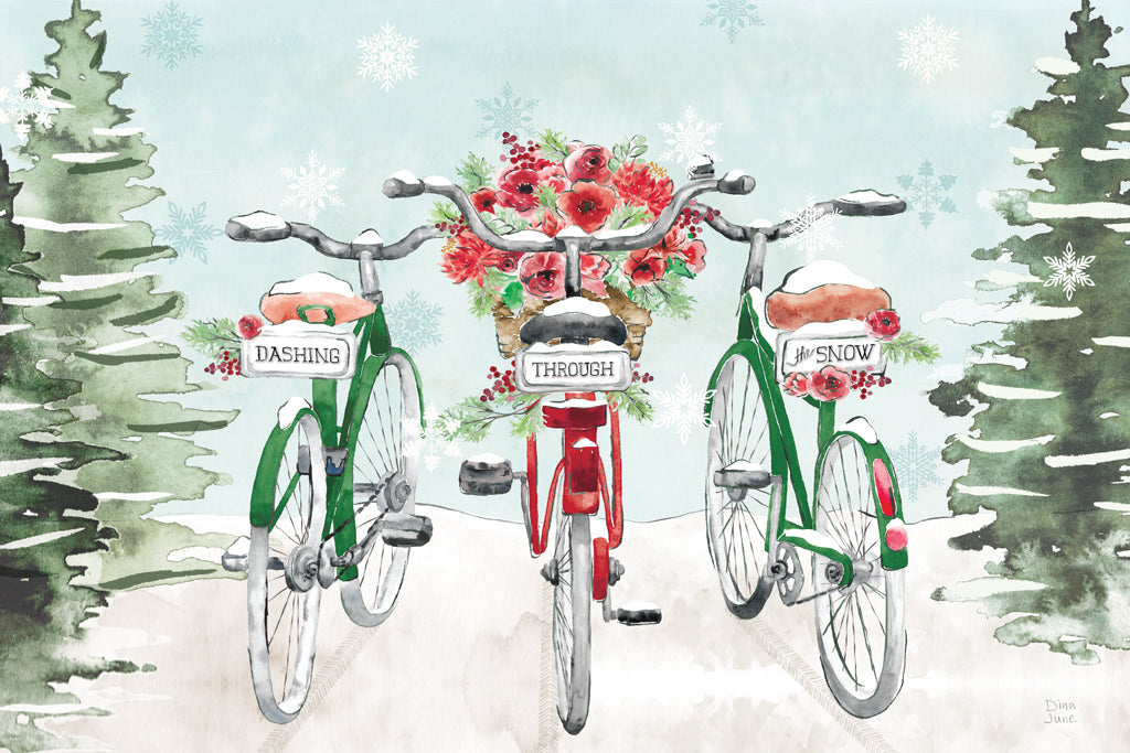 Reproduction of Holiday Ride I Red and Green by Dina June - Wall Decor Art