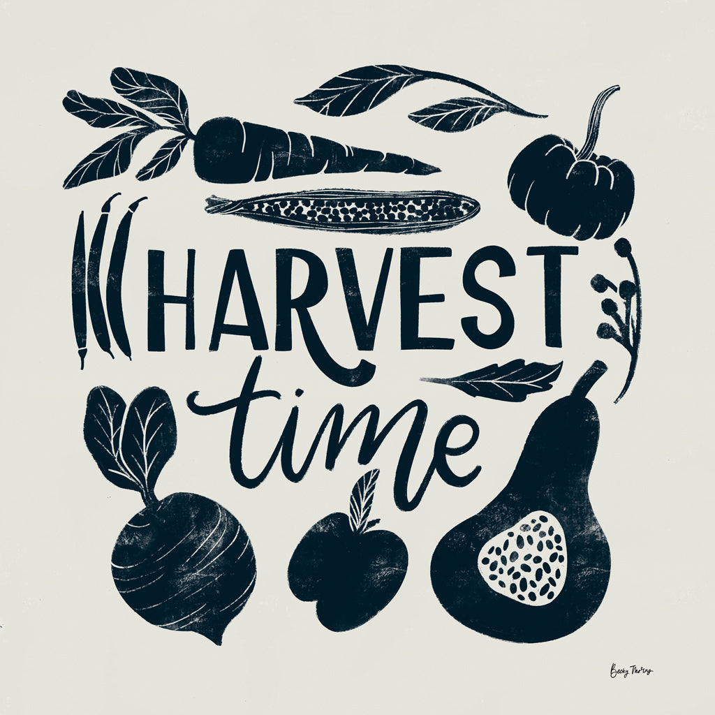 Reproduction of Harvest Lettering I Blue by Becky Thorns - Wall Decor Art