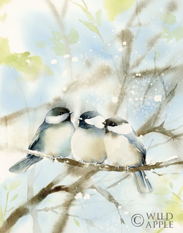 Reproduction of Three Chickadees in Spring by Katrina Pete - Wall Decor Art
