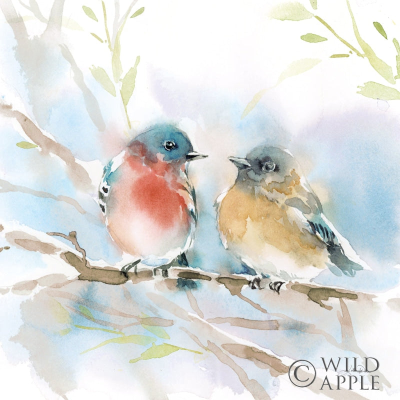 Reproduction of Bluebird Pair in Spring by Katrina Pete - Wall Decor Art