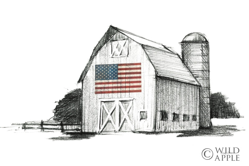 Reproduction of Patriotic Barn by Avery Tillmon - Wall Decor Art