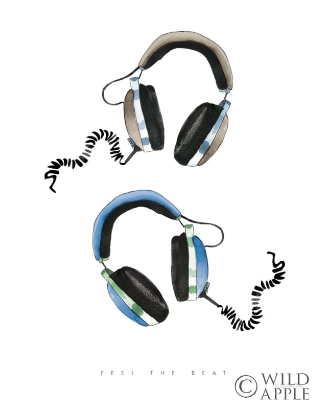 Reproduction of Headphones Love Blue Gray by Mercedes Lopez Charro - Wall Decor Art