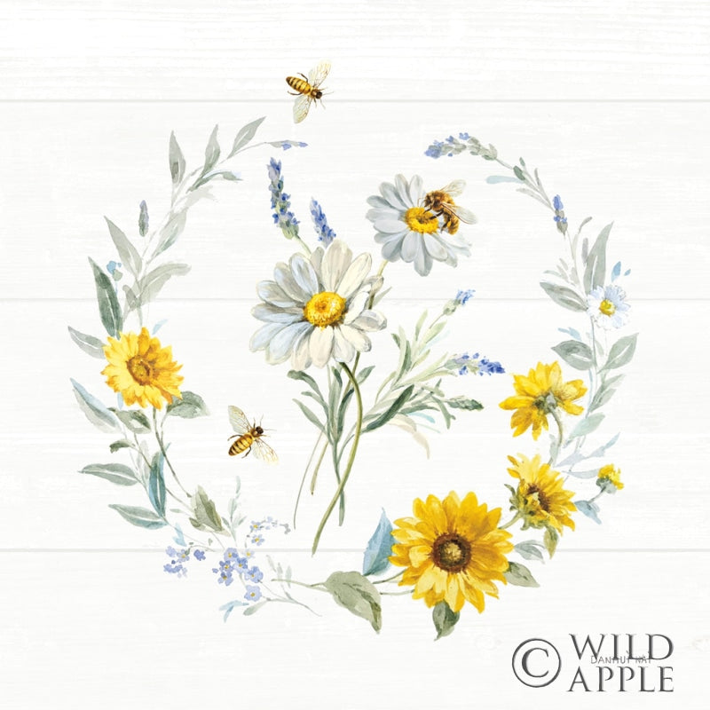 Reproduction of Bees and Blooms Flowers II with Wreath by Danhui Nai - Wall Decor Art