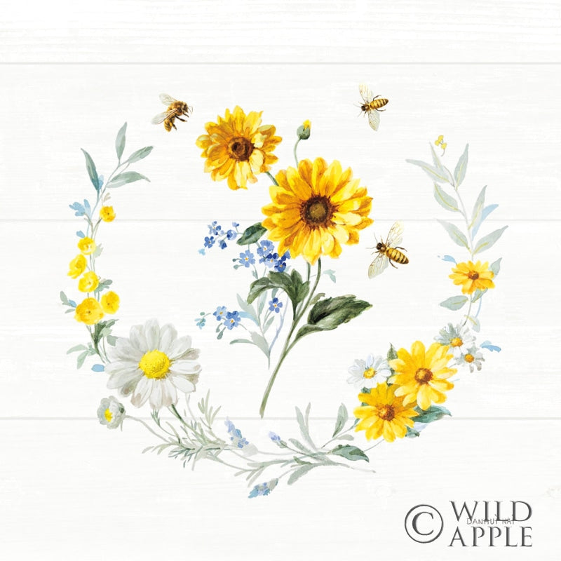 Reproduction of Bees and Blooms Flowers V with Wreath by Danhui Nai - Wall Decor Art