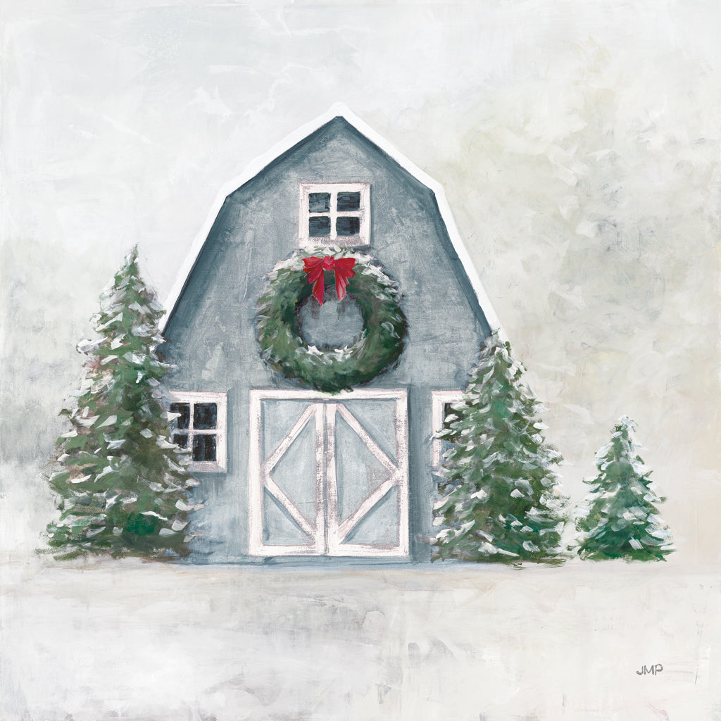 Reproduction of December Blue Barn by Julia Purinton - Wall Decor Art