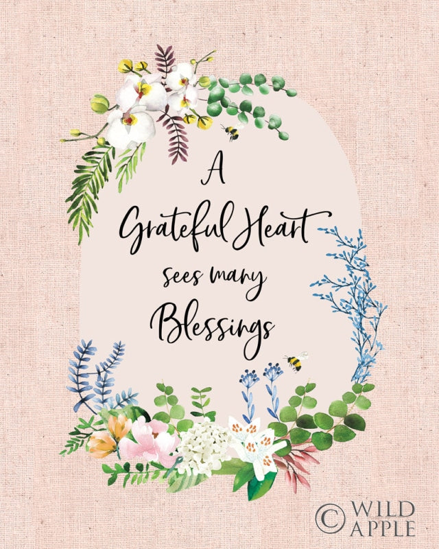 Reproduction of Gratitude Flowers I Linen by Mercedes Lopez Charro - Wall Decor Art