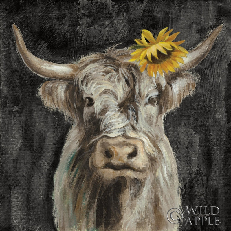 Reproduction of Floral Highland Cow by Silvia Vassileva - Wall Decor Art