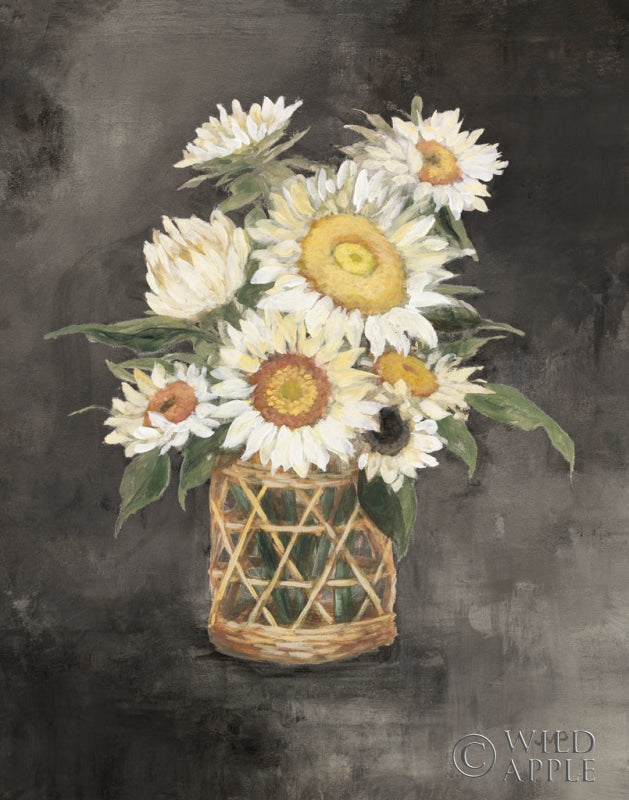 Reproduction of Sunflowers in Rattan Black Crop by Julia Purinton - Wall Decor Art