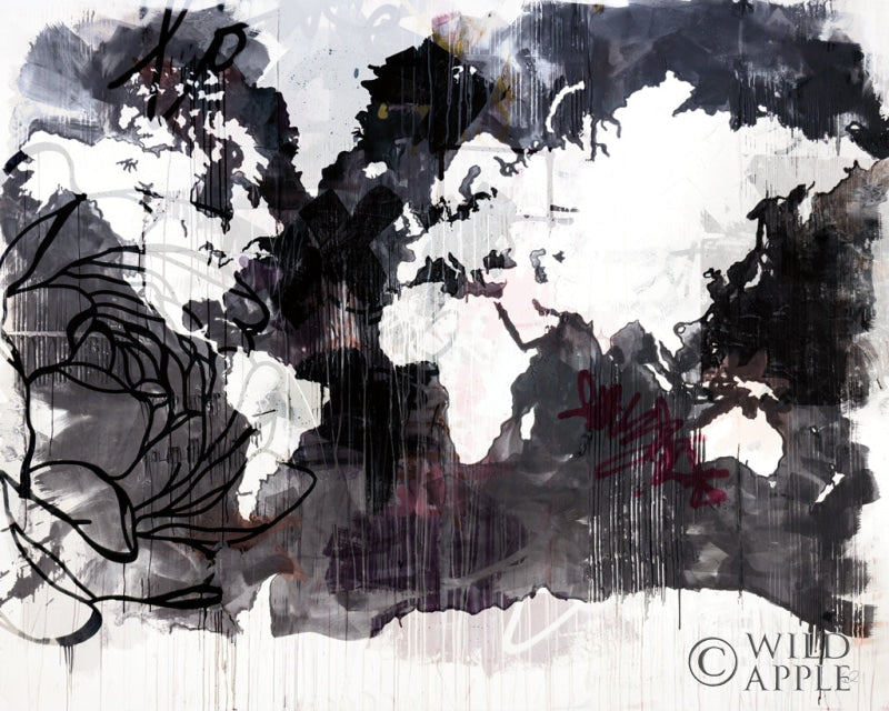 Reproduction of Floral Graffiti World Map by Kent Youngstrom - Wall Decor Art