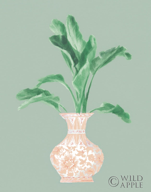 Reproduction of Palm Chinoiserie I Pink Green v2 by Danhui Nai - Wall Decor Art