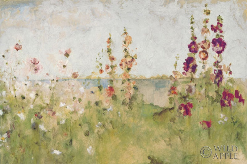 Reproduction of Hollyhocks by the Sea by Cheri Blum - Wall Decor Art