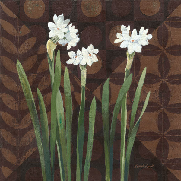 Reproduction of Narcissus on Brown I by Kathrine Lovell - Wall Decor Art