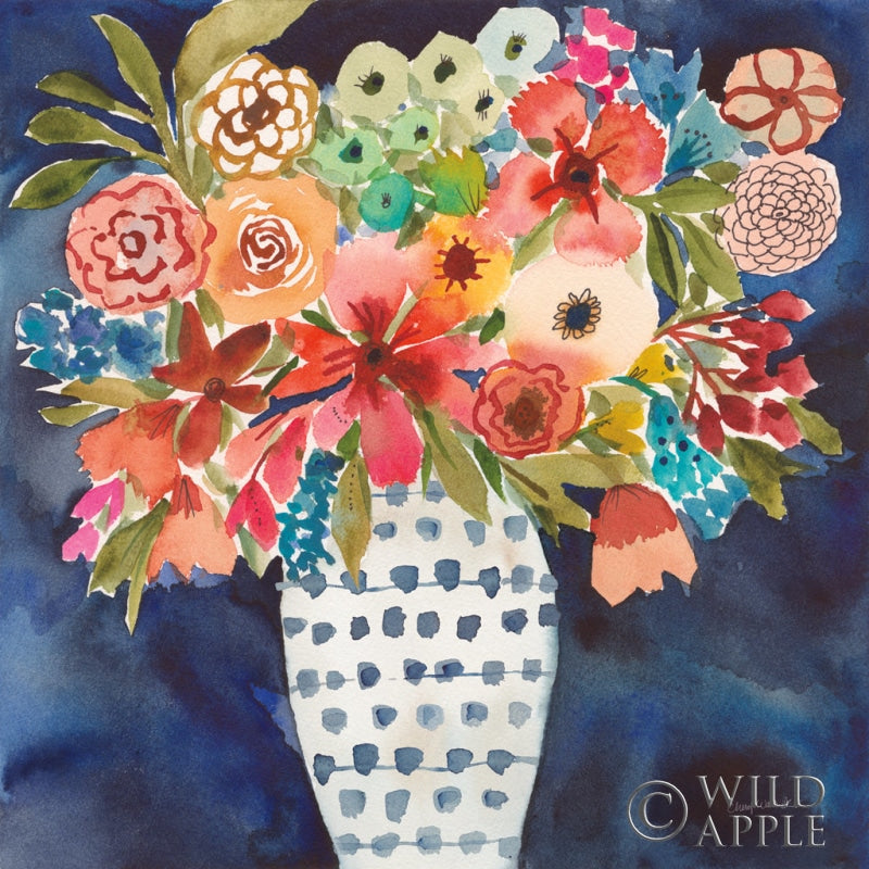 Reproduction of Floral Beauty II Striped Vase by Cheryl Warrick - Wall Decor Art