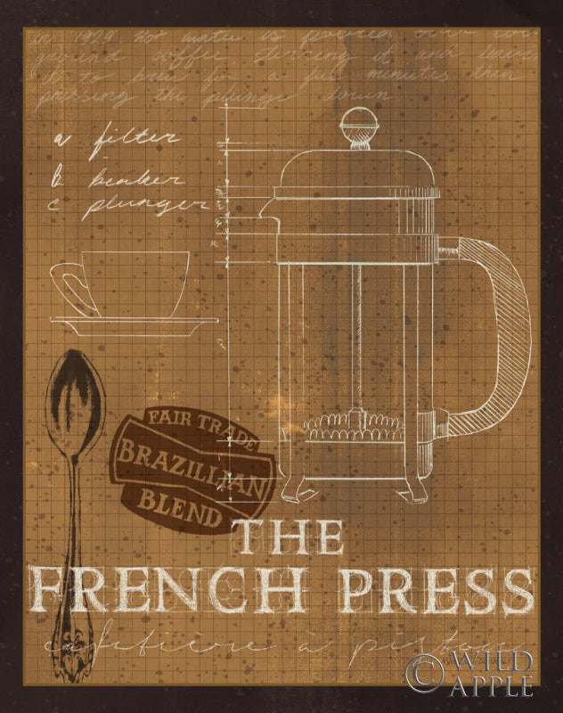 Reproduction of Coffee Blueprint I Sepia by Marco Fabiano - Wall Decor Art