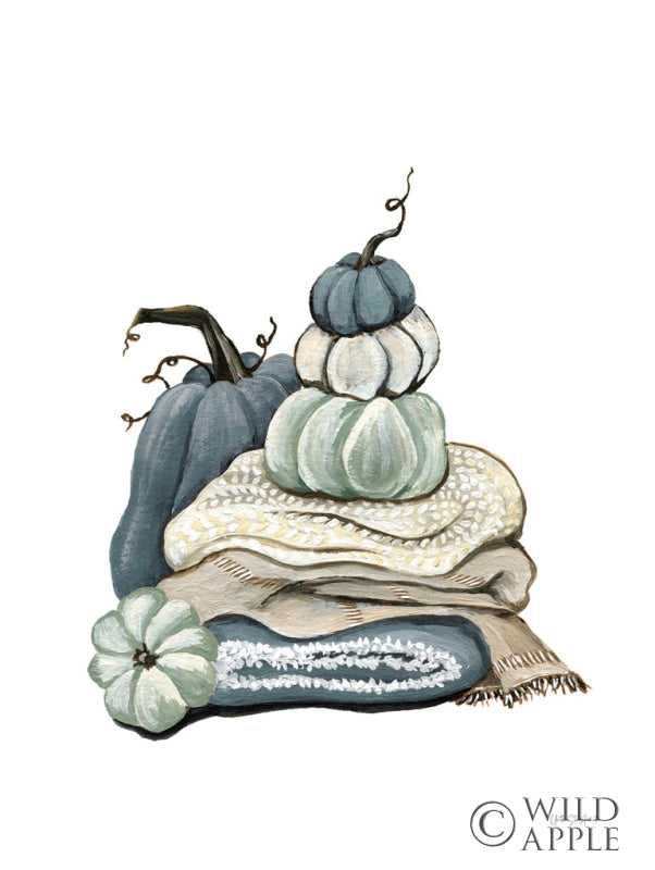 Reproduction of Harvest Cozy Pumpkins Blue II by Yvette St. Amant - Wall Decor Art