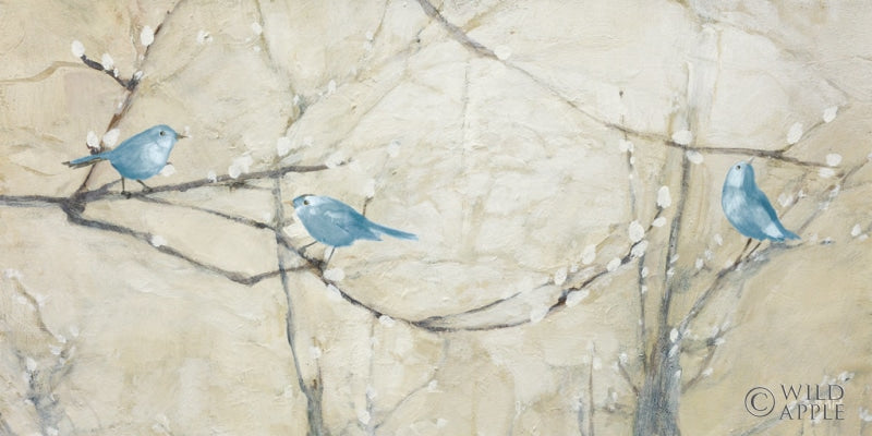 Reproduction of Budding Pussy Willow with Blue Birds by Julia Purinton - Wall Decor Art