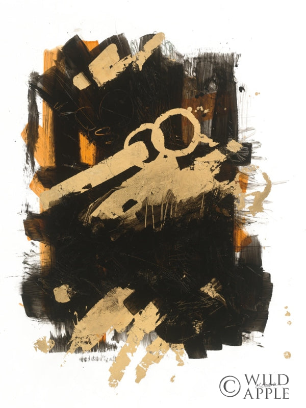 Reproduction of Gold Black Abstract I Orange by Mike Schick - Wall Decor Art