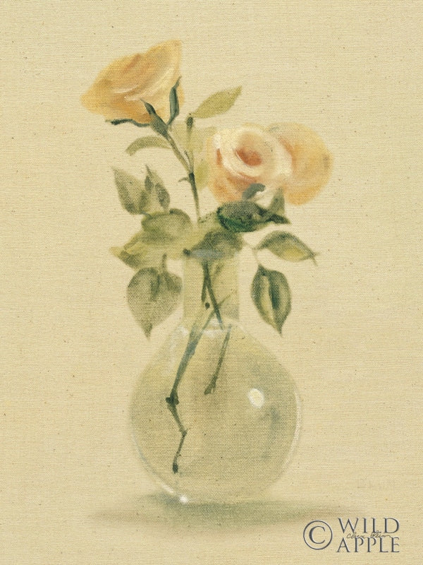 Reproduction of Peach Roses in a Glass Vase by Cheri Blum - Wall Decor Art