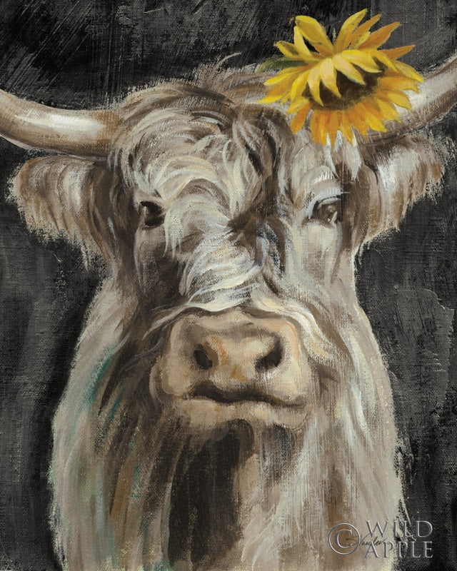 Reproduction of Floral Highland Cow Vertical by Silvia Vassileva - Wall Decor Art
